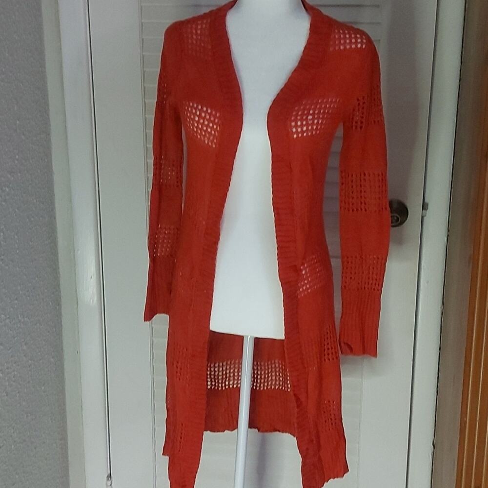 Mudd Burnt Orange Long Sleeve Open Weave Sweater Cardigan XS Y2K Vintage Fall